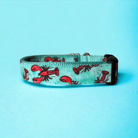 Watercolor Aqua Lobster Dog Collar - Sew Fetch Dog Company