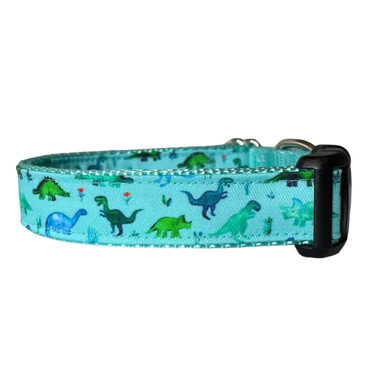 Aqua Dino Dog Collar - Sew Fetch Dog Company