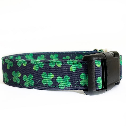 Shamrock Dog Collar On Navy - Sew Fetch Dog Company