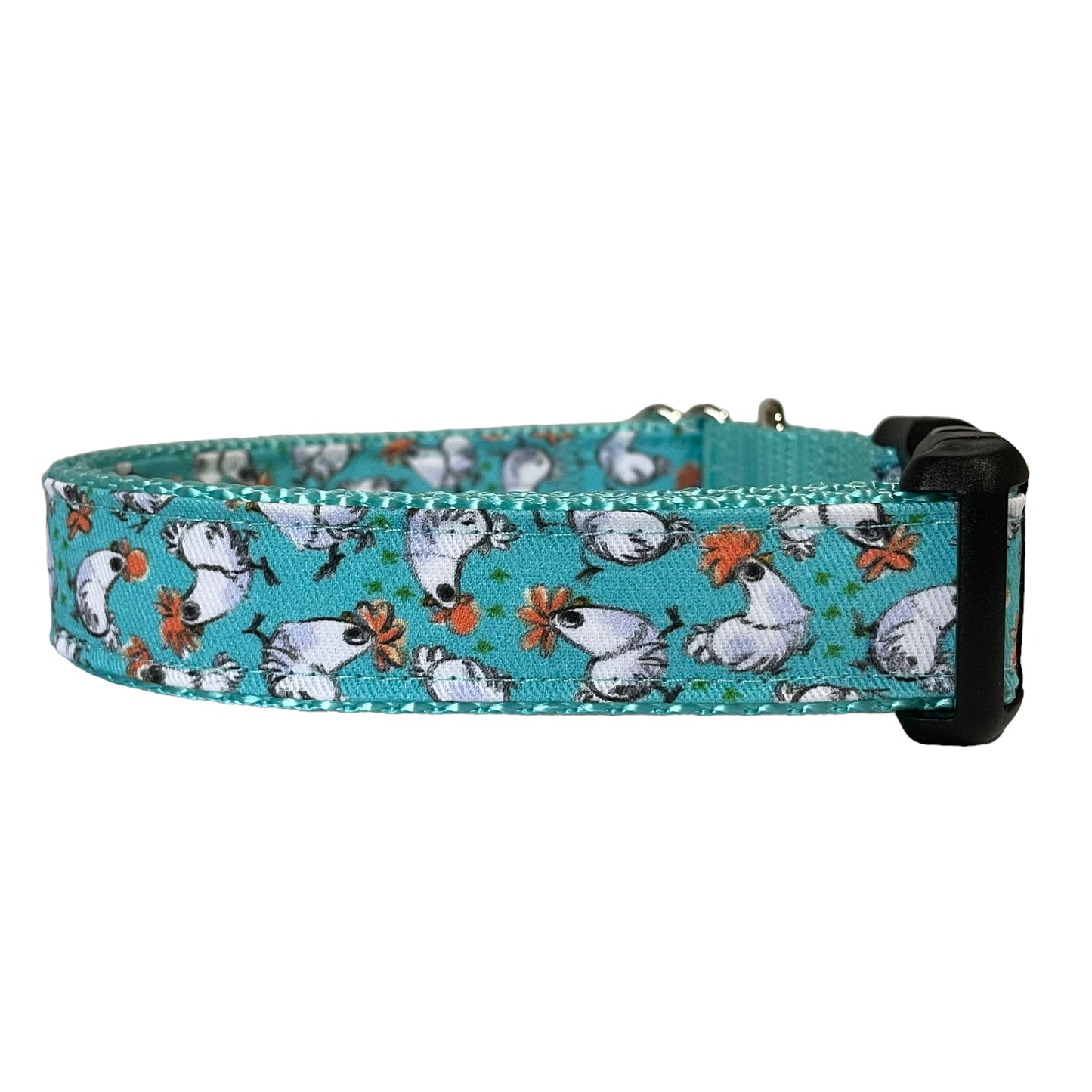 Aqua Chicken Dog Collar Mousehaus Chickens by Lauren Attinello - Sew Fetch Dog Company