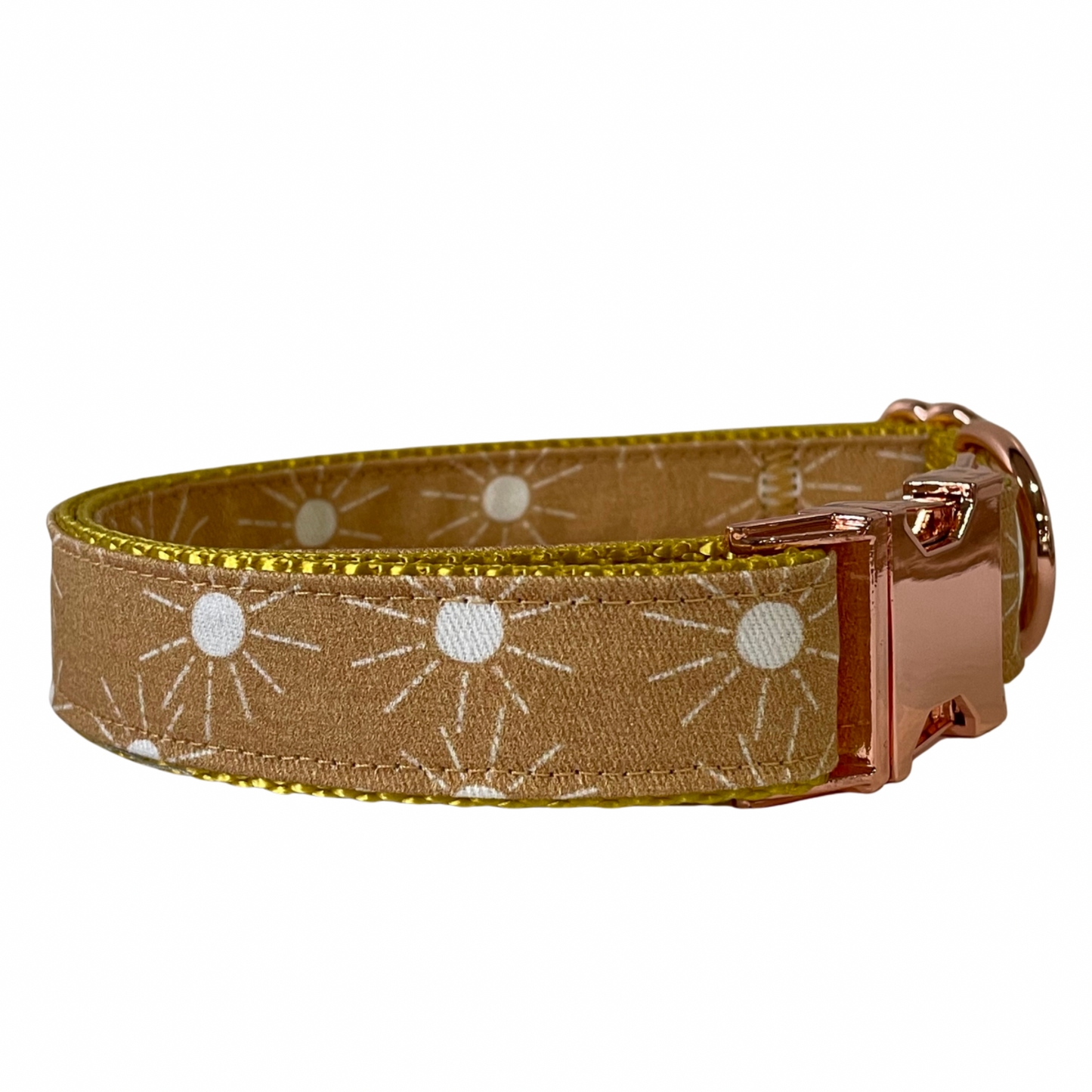 Rose Gold Dog Collar - Mustard Yellow Suns - Sew Fetch Dog Company
