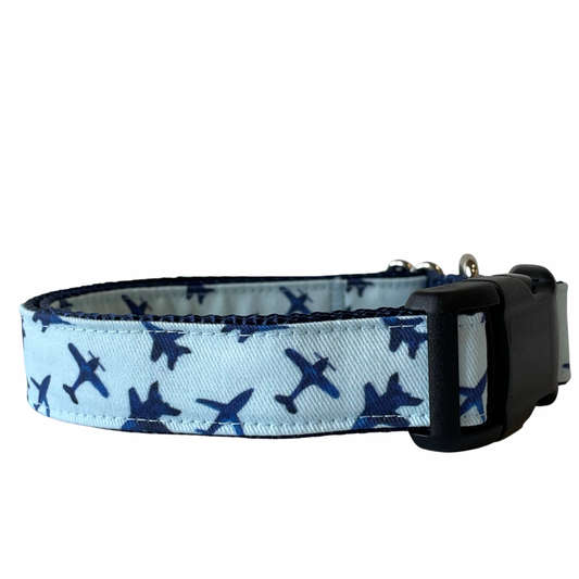 Blue Airplane Dog Collar - Sew Fetch Dog Company