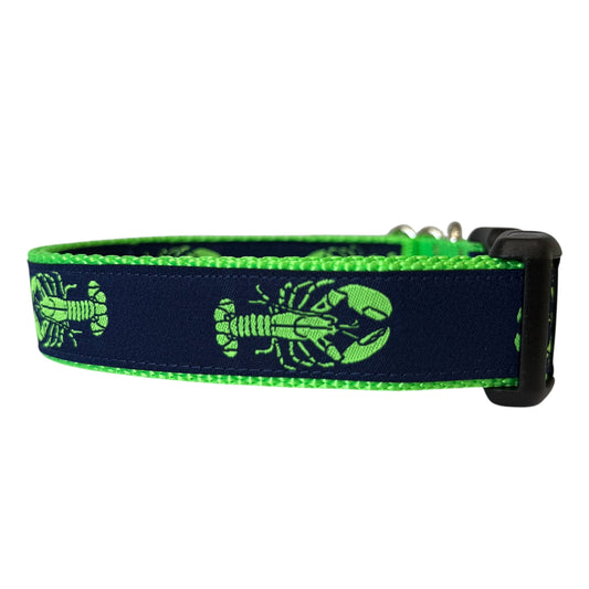 Green Lobster Dog Collar navy/lime - Sew Fetch Dog Company
