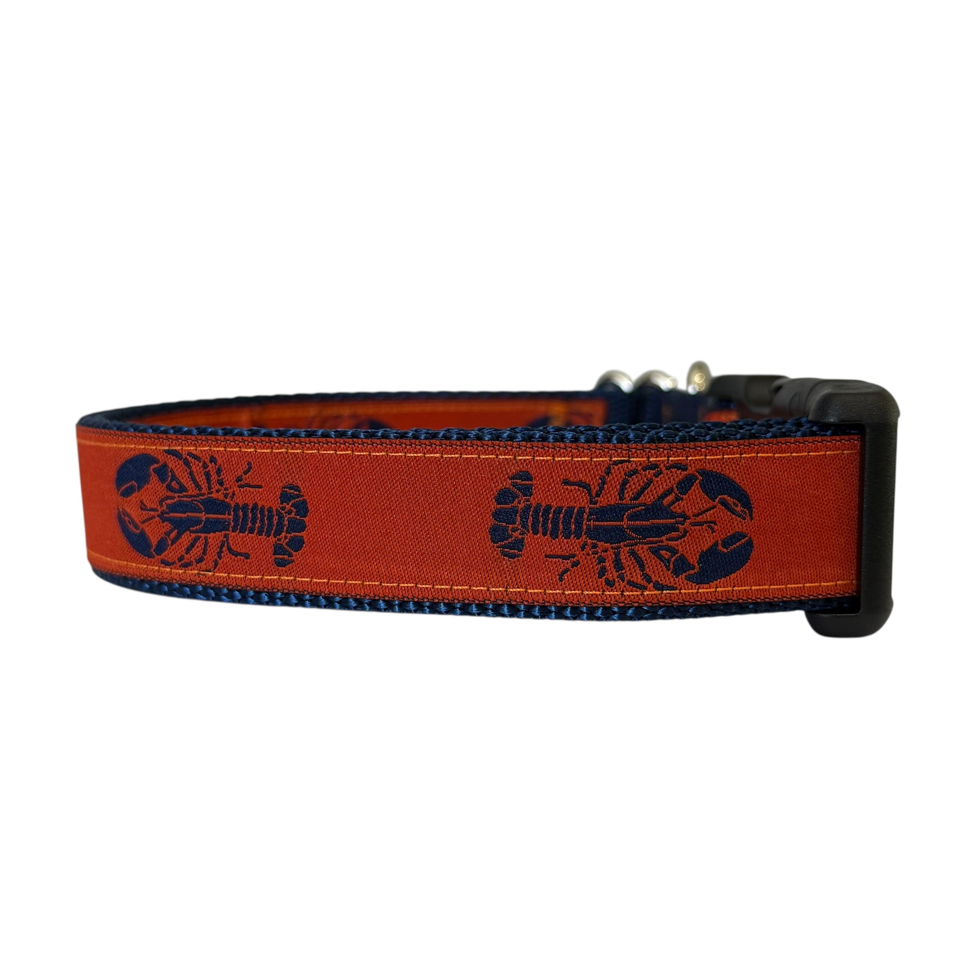 Orange Lobster Dog Collar orange/navy - Sew Fetch Dog Company