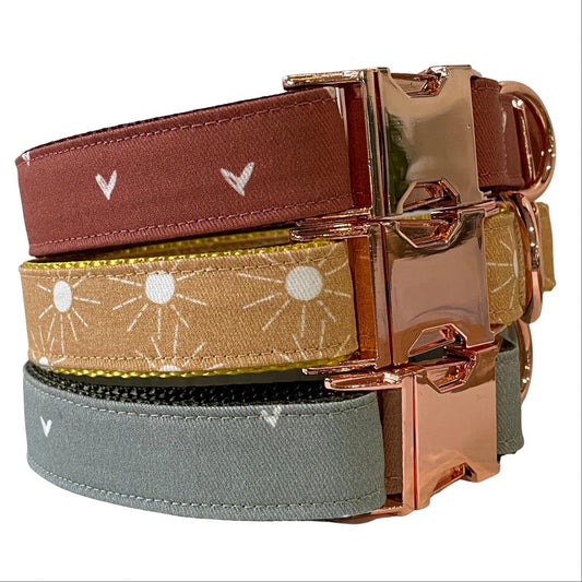 Rose Gold Dog Collar - Brick Red Hearts - Sew Fetch Dog Company