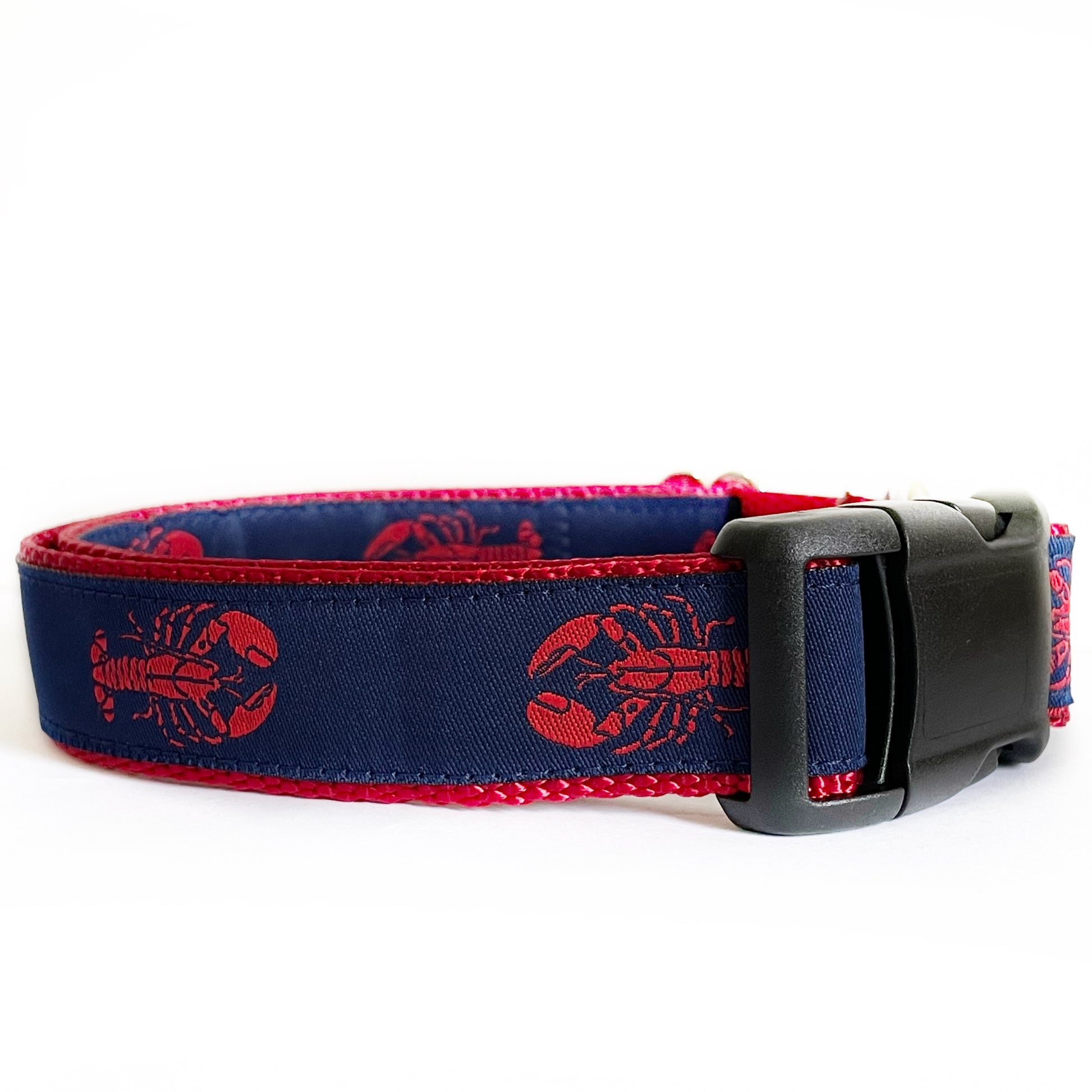 Classic Maine Red and Navy Lobster Dog Collar - Sew Fetch Dog Company
