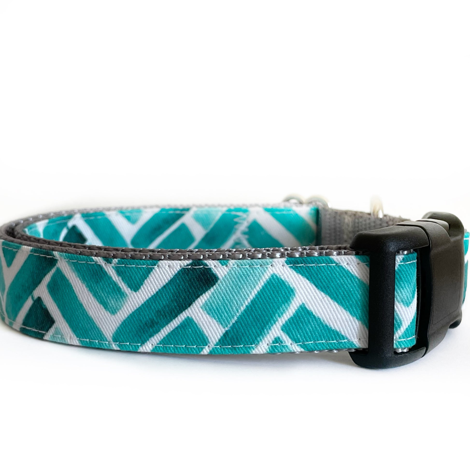 Aqua Herringbone Dog Collar - Sew Fetch Dog Company