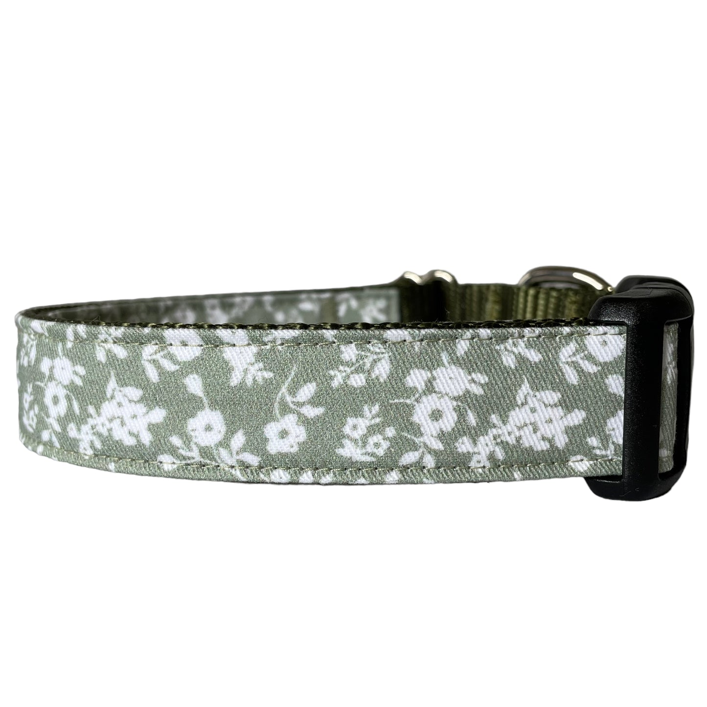 Olive and White Floral Dog Collar - Sew Fetch Dog Company