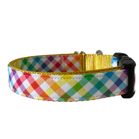 Rainbow Plaid Dog Collar - Sew Fetch Dog Company