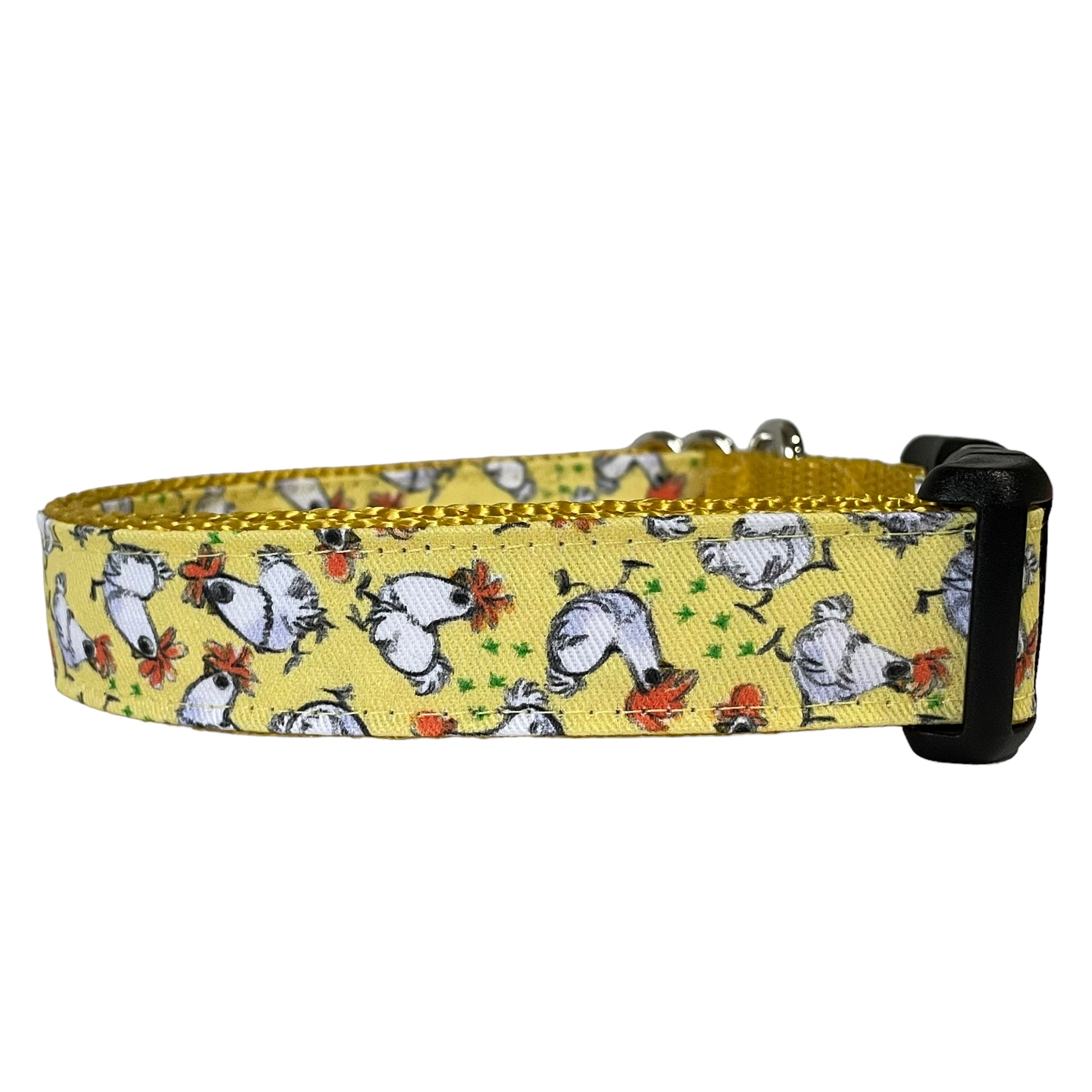 Yellow Chicken Dog Collar featuring Mousehaus Chickens by Lauren Attinello - Sew Fetch Dog Company