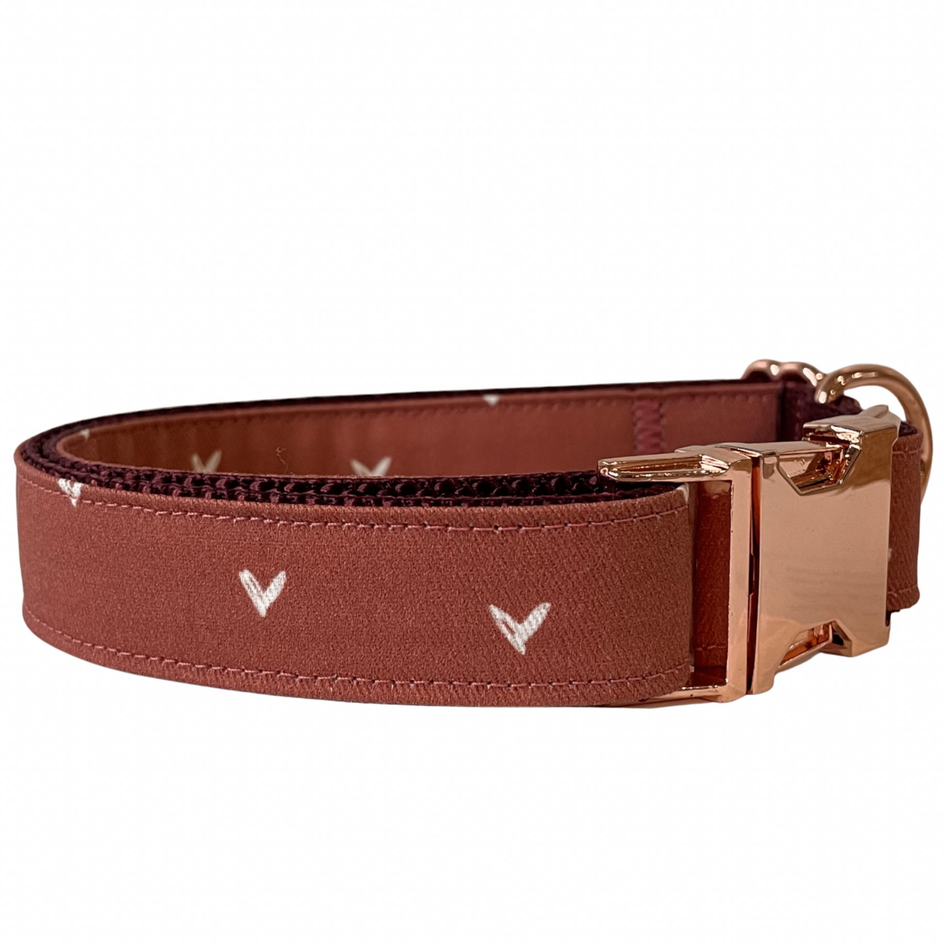 Rose Gold Dog Collar - Brick Red Hearts - Sew Fetch Dog Company