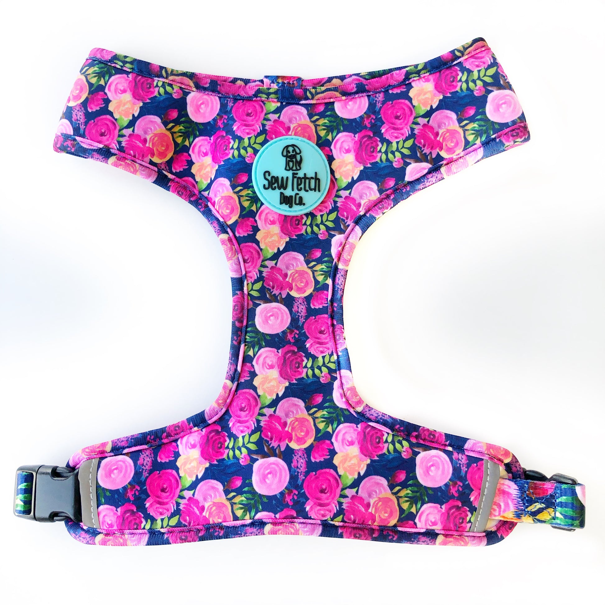 Pink Rose and Stripes Neoprene Harness - Sew Fetch Dog Company